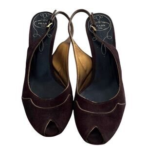 Vintage Prada Suede Slingback Peep Toe Heels 40.5 w/ COA